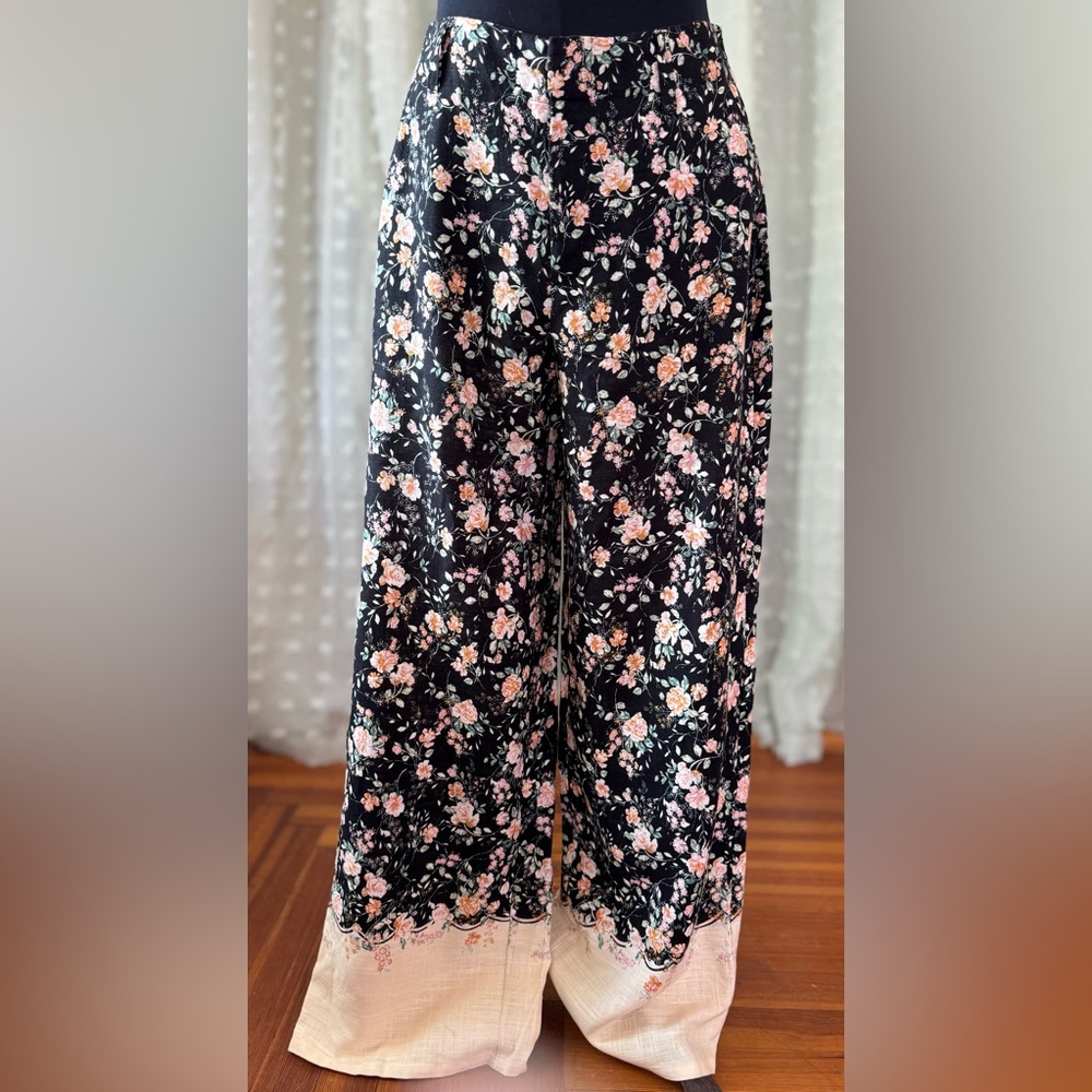 LC Lauren Conrad Floral Drapey Elastic Back Trouser Pants